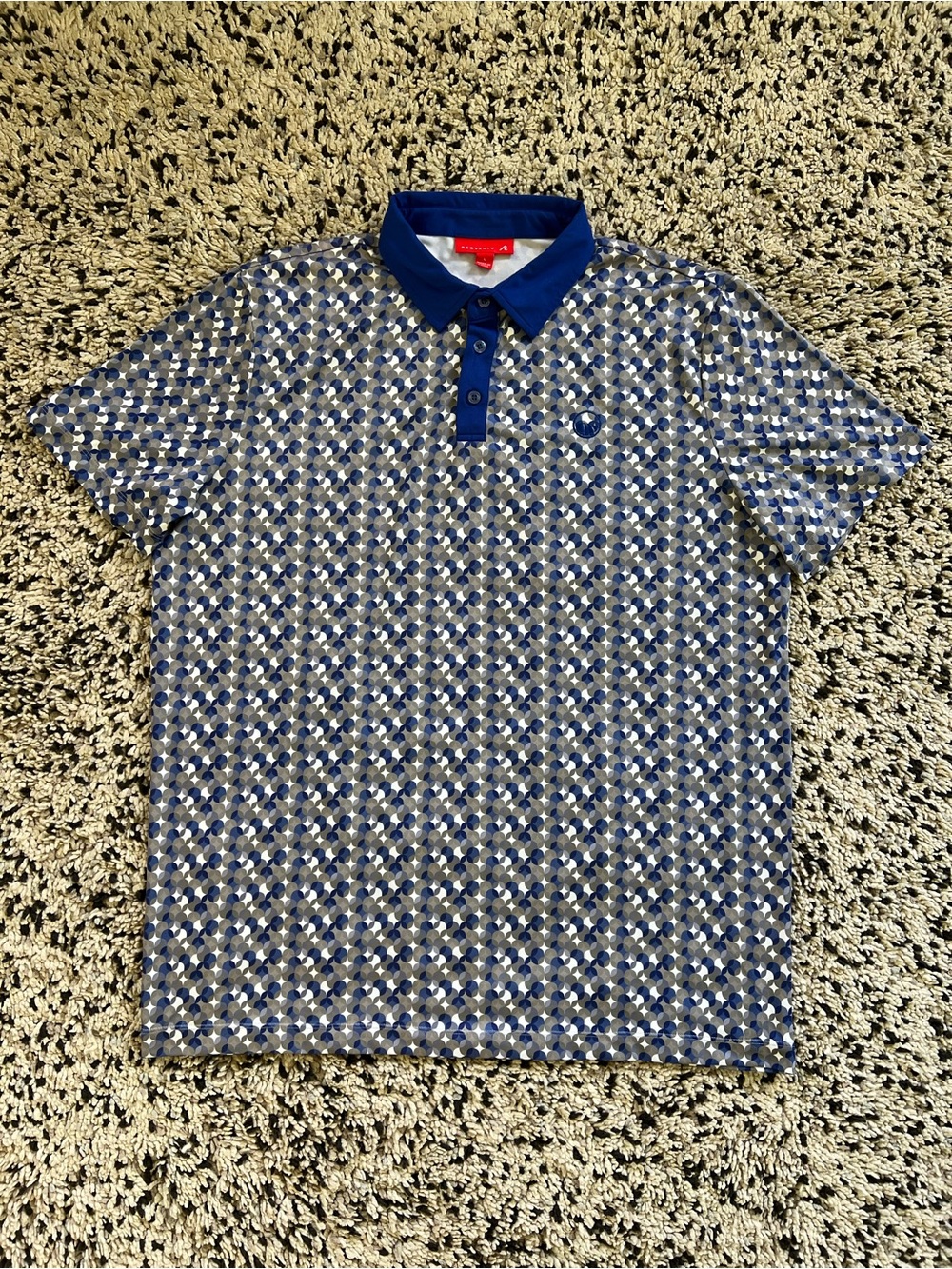 Redvanly Golf Polo Shirt Blue Grey Geometric Print Chest Logo Men’s Size Large